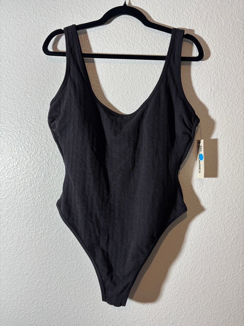 No Boundaries NEW Women's Size XL Black Cheeky High Leg One-Piece Swimsuit